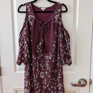 Purple floral cutout shoulder dress